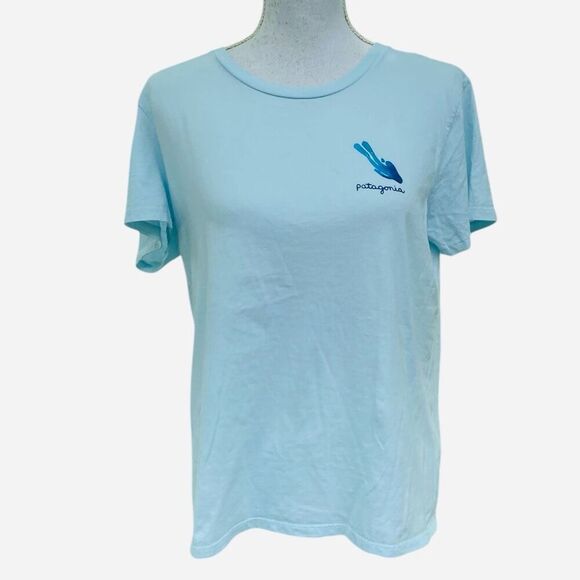 PATAGONIA Sky Blue Cap'n Cat Organic Crew Short Sleeve Tee Shirt Wm’s Size Mediu - Picture 1 of 5